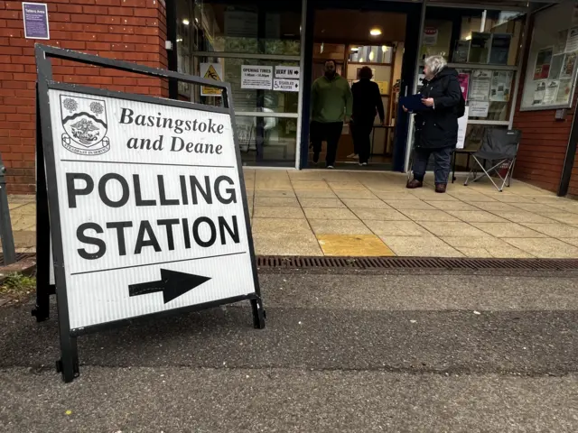 A polling station sign in Basingstoke and Deane