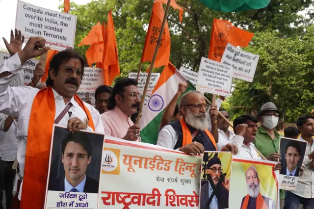 Activists from the United Hindu Front protest against Canadian PM Justin Trudeau in New Delhi, India last year