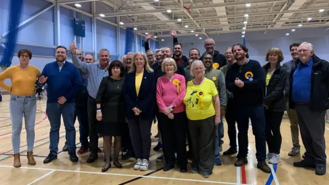 Lib Dem group celebrating their victory