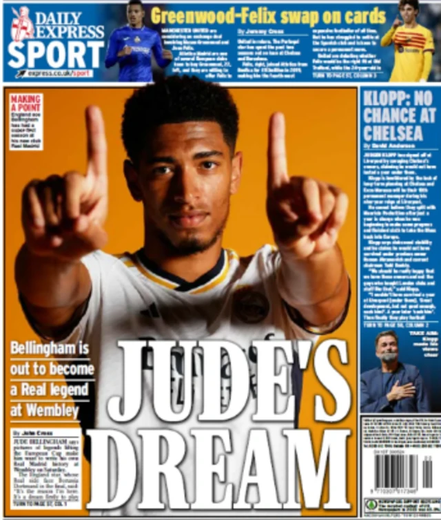 Back page of the Daily Express on 30 May 2024