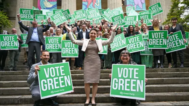 Representatives from the Green Party pose for the cameras in Bristol