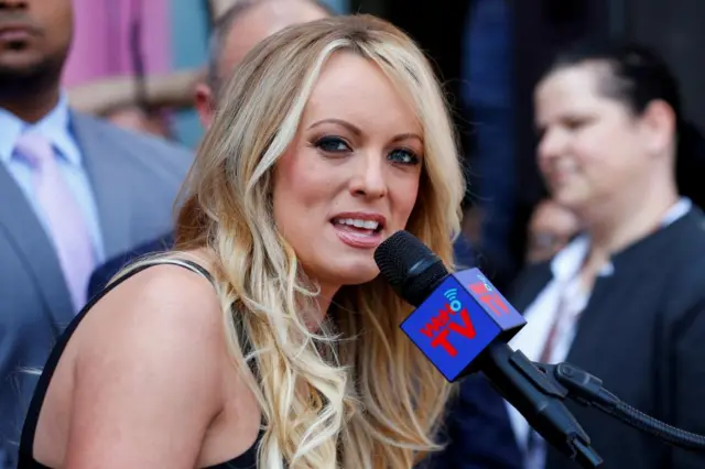 Stormy Daniels, the porn star currently in legal battles with U.S. President Donald Trump, speaks during a ceremony in her honor in West Hollywood, California, U.S., May 23, 2018.