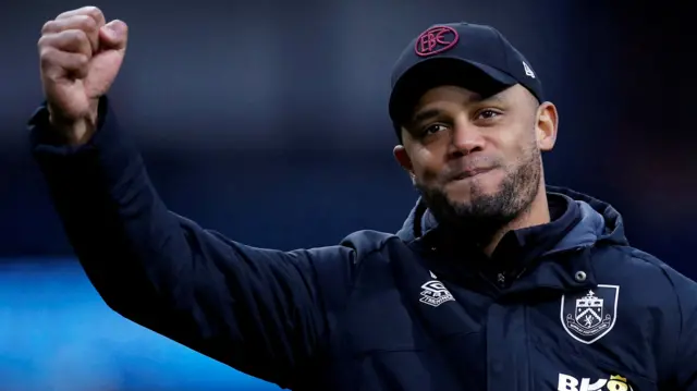Manager Vincent Kompany celebrates while in charge of Burnley