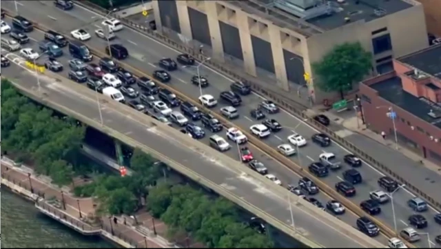 An overhead shot of New York traffic