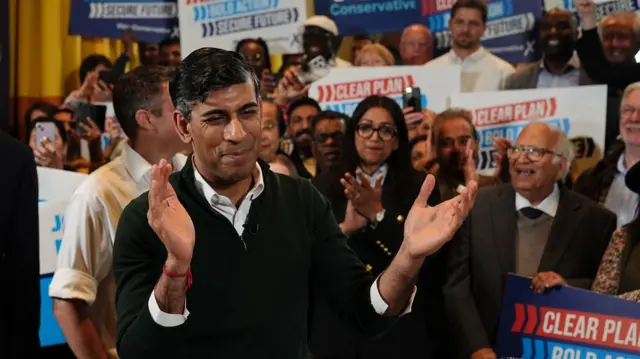 Prime Minister Rishi Sunak with a crowd in Milton Keynes