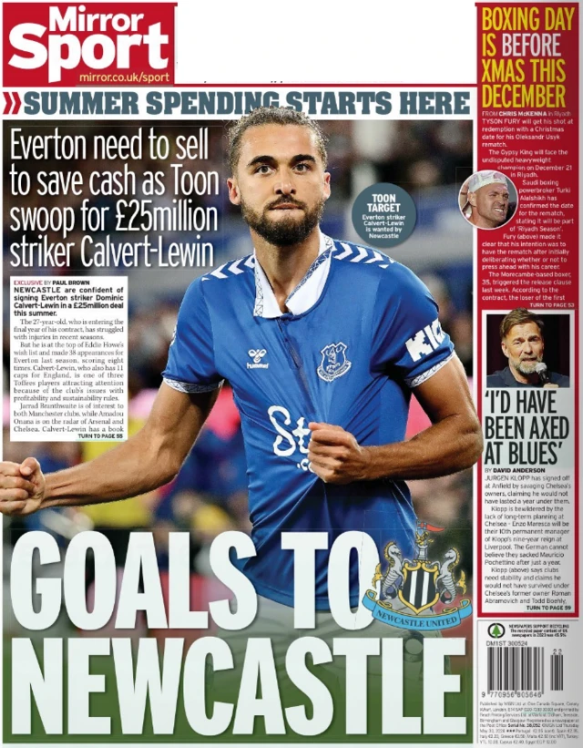 Back page of the Daily Mirror on 30 May 2024