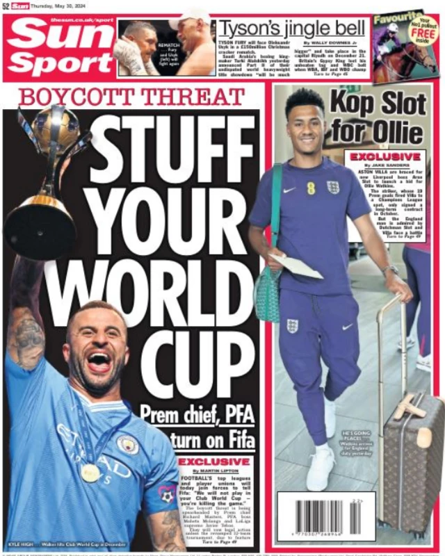 Back page of the Sun on 30 May 2024