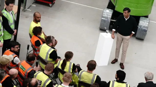 Rishi Sunak takes questions with members of staff during a visit to Niftylift in Milton Keynes, Buckinghamshire