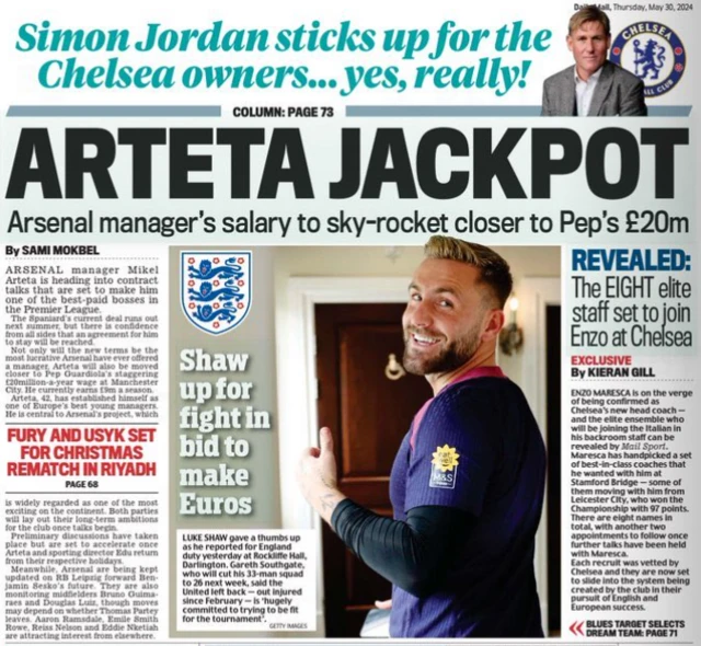 Back page of the Daily Mail on 30 May 2024