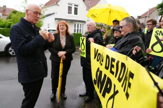 John Swinney campaigning in Edinburgh on Wednesday