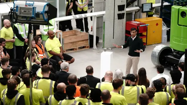 Prime Minister Rishi Sunak takes part in a Q&A with members of staff during a visit to Niftylift in Milton Keynes, Buckinghamshire, while on the General Election campaign trail. Picture date: Thursday May 30, 2024.