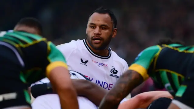 Billy Vunipola stands over a scrum