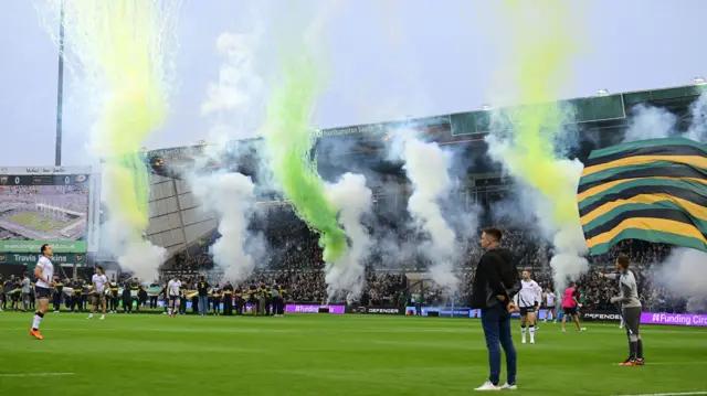 Fireworks at kick-off at Franklin's Gardens