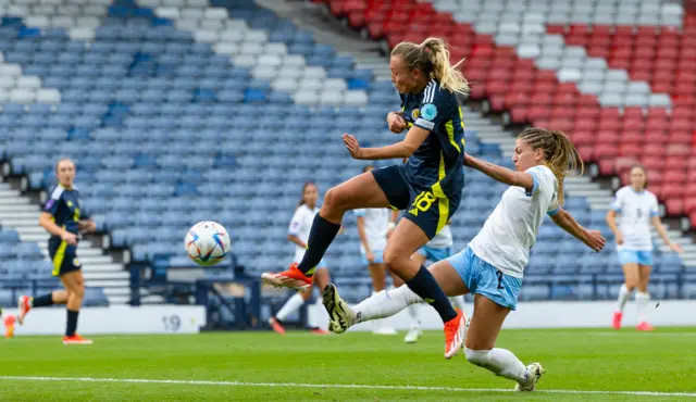 Claire Emslie scores for Scotland against Israel