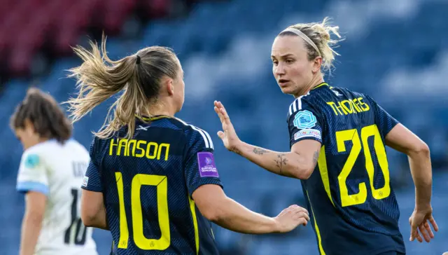 Kirsty Hanson and Martha Thomas celebrate