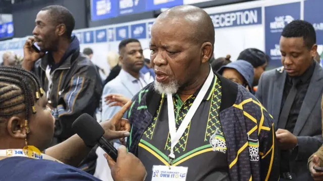 ANC (African National Congress) member of the national assembly, Gwede Mantashe, address the media i