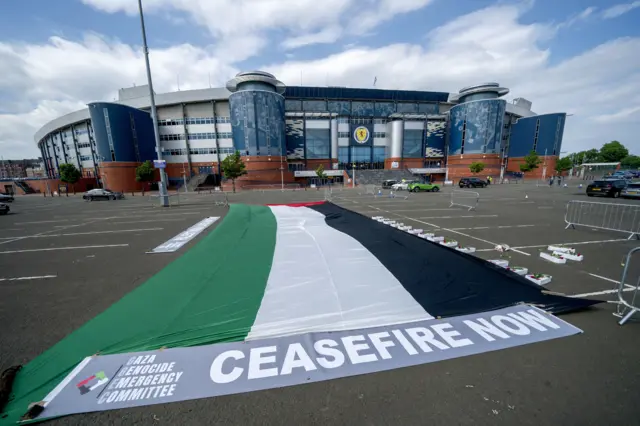 Pro-Palestine protests outside Hampden Park