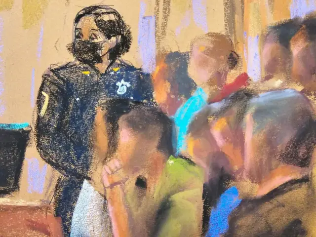 Courtroom sketch shows Trump trial jurors with faces blurred