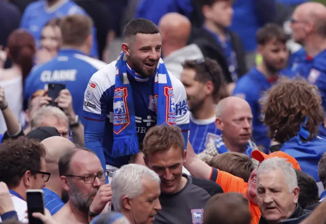 Ipswich Town's Conor Chaplin celebrates promotion