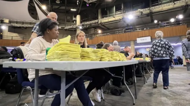 Counters with piles of ballot papers