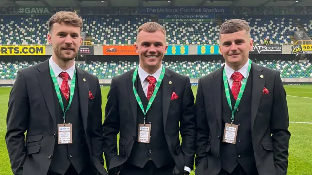 Reds trio Ben Wilson, Ronan Hale and Rory Hale looking smart at Windsor Park