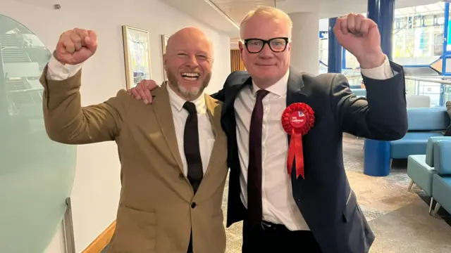 Liam Byrne and Richard Parker cheering