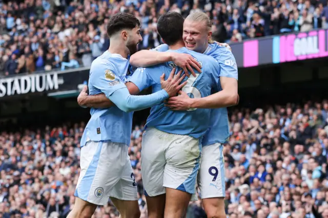 Erling Haaland of Manchester City celebrates after scoring his side's second goal during the Premier League match between Manchester City and Wolverhampton Wanderers