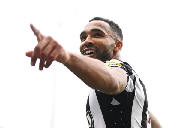 Callum Wilson of Newcastle United celebrates scoring his team's first goal during the Premier League match between Burnley FC and Newcastle United at Turf Moor