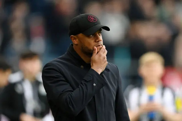 Vincent Kompany, Manager of Burnley, reacts during the Premier League match between Burnley FC and Newcastle United