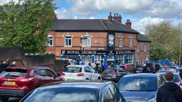 Traffic builds outside the Blues fans' iconic home pub The Royal George