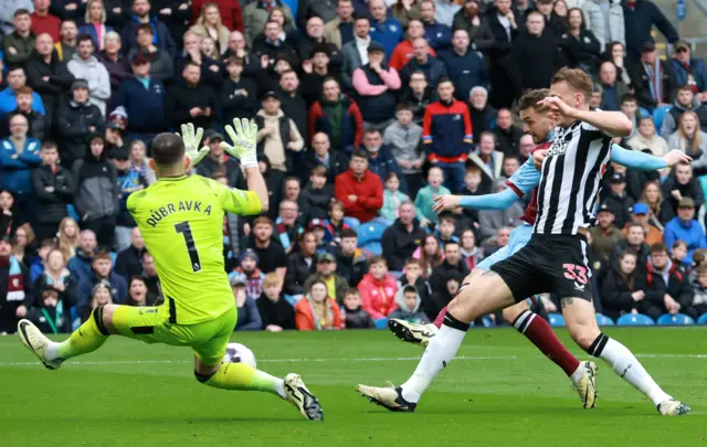 Burnley's Jacob Bruun Larsen attempts a shot on goal during the Premier League match at Turf Moor, Burnley.