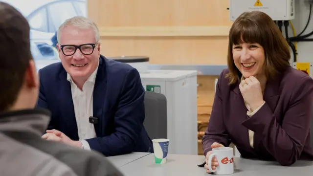 Shadow chancellor Rachel Reeves pictured at a table with Richard Parker, the Labour candidate for West Midlands mayor