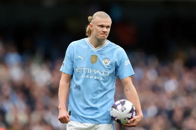 Erling Haaland of Manchester City looks on during the Premier League match between Manchester City and Wolverhampton Wanderers