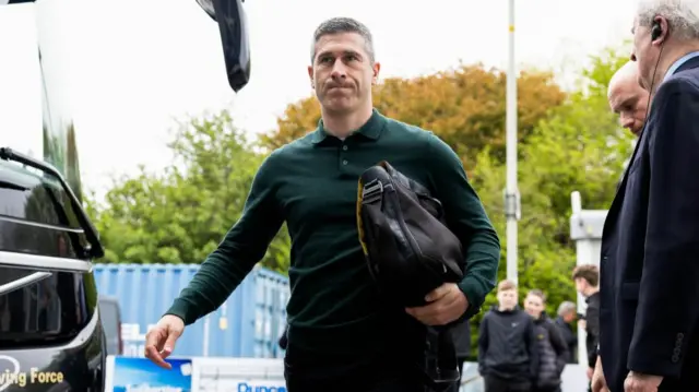 MAY 04: Hibernian manager Nick Montgomery arrives before a cinch Premiership match between Ross County and Hibernian at the Global Energy Stadium, on May 04, 2024, in Dingwall, Scotland. (Photo by Ross Parker / SNS Group)