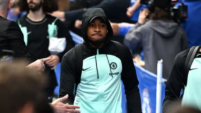 Christopher Nkunku arrives at Stamford Bridge