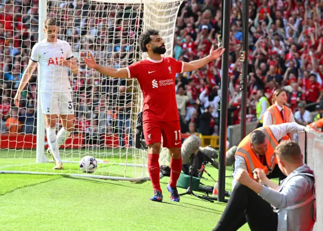 Salah celebrates his goal