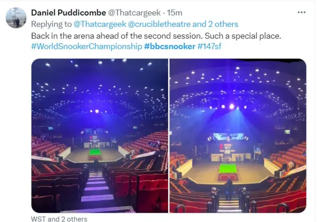 Daniel Puddicombe on X - picture inside the Crucible