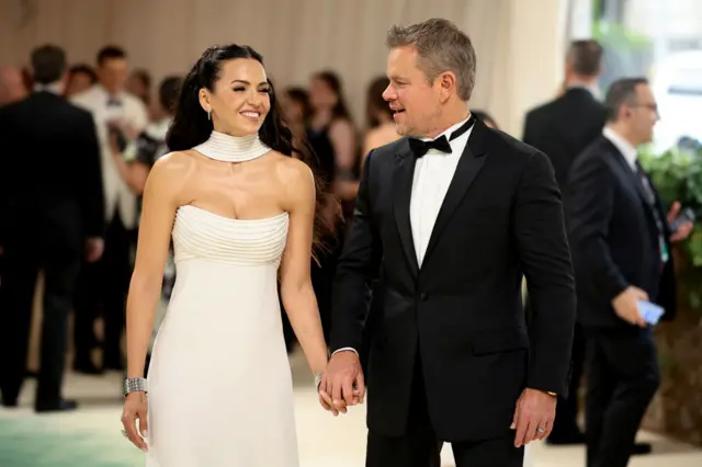 Luciana Damon and Matt Damon attend The 2024 Met Gala Celebrating "Sleeping Beauties: Reawakening Fashion" at The Metropolitan Museum of Art on May 06, 2024 in New York City