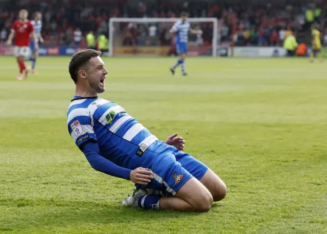 Doncaster Rovers' Luke Molyneux celebrates his goal at Crewe