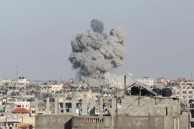 Smoke rises following Israeli strikes on Rafah