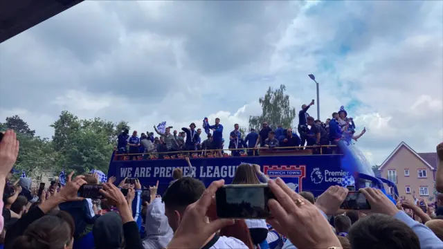 Ipswich players on the bus at Portman Road