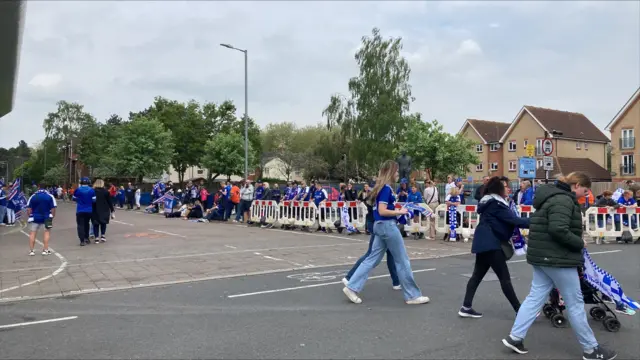 Ipswich fans at Portman Road ahead of the bus parade