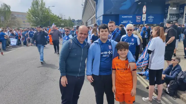 Nathan, Charlie and Theo outside Portman Road stadium