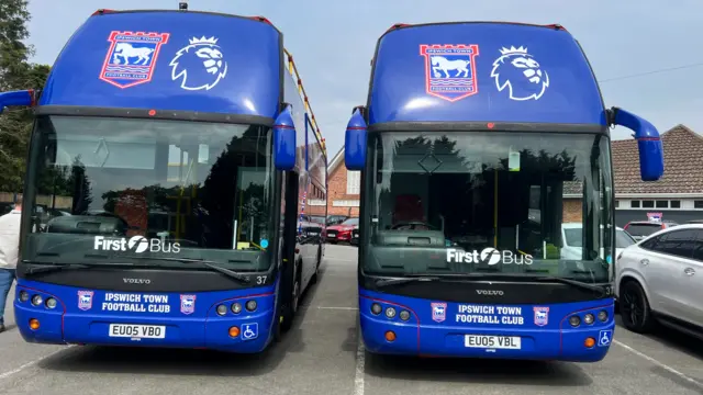 Bus with Ipswich Town branding