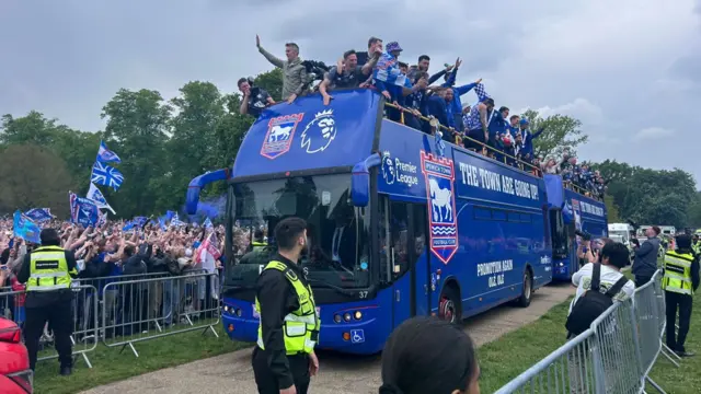 Ipswich Town players at Christchurch Park