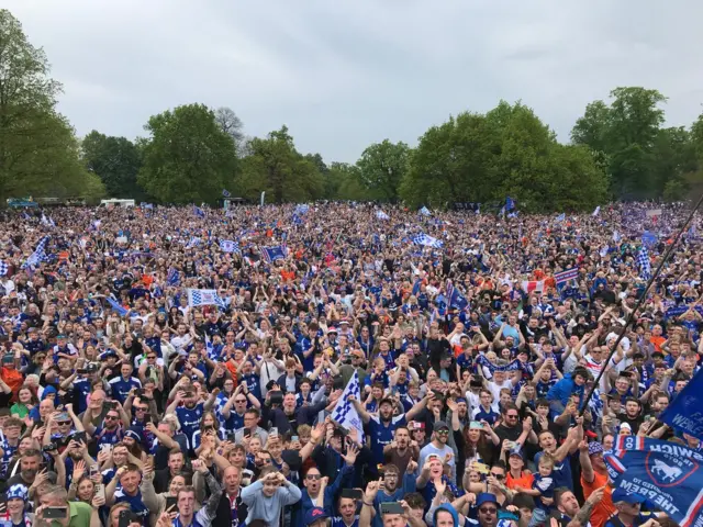 Ipswich Town supporters in Christchurch Park