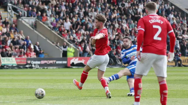 Luke Molyneux, of Doncaster Rovers, shoots at goal