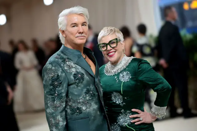 Baz Luhrmann and Catherine Martin attend The 2024 Met Gala Celebrating "Sleeping Beauties: Reawakening Fashion" at The Metropolitan Museum of Art on May 06, 2024 in New York City