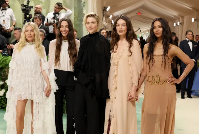 Sienna Miller, Chemena Kamali, Greta Gerwig, Emma Mackey and Zoe Saldana attend The 2024 Met Gala Celebrating "Sleeping Beauties: Reawakening Fashion" at The Metropolitan Museum of Art on May 06, 2024 in New York City