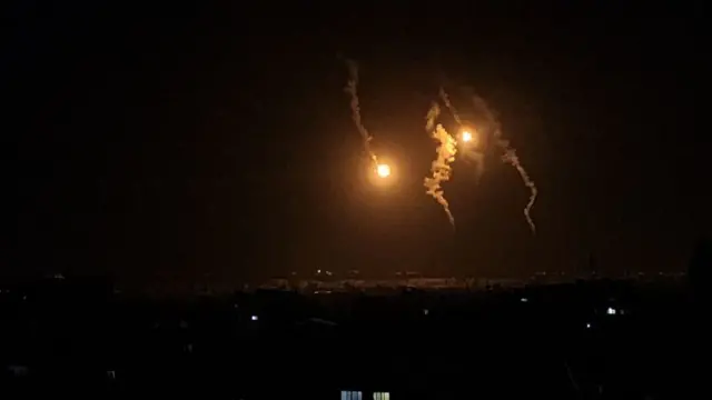 A view of lighting flare fired by the Israeli army in Rafah